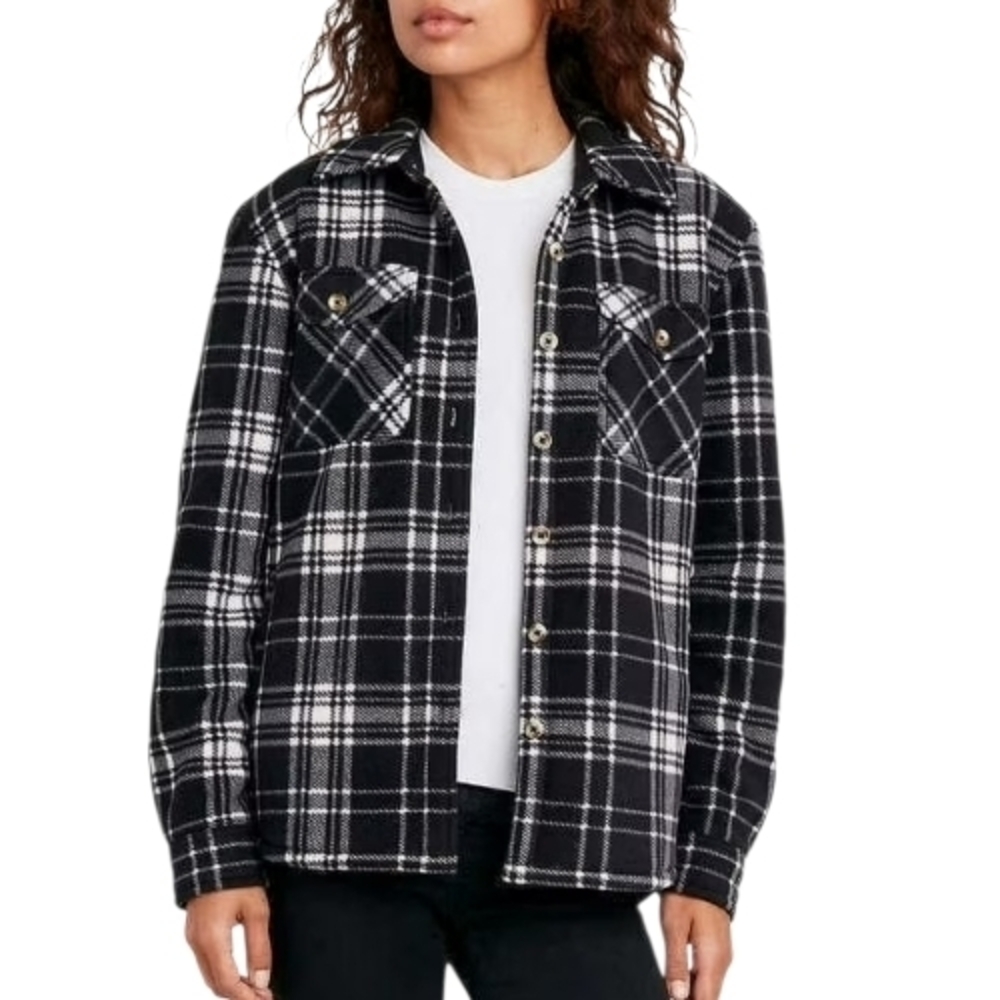 Plaid Sherpa Lined Shirt Jacket Womens M - Picture 4 of 8